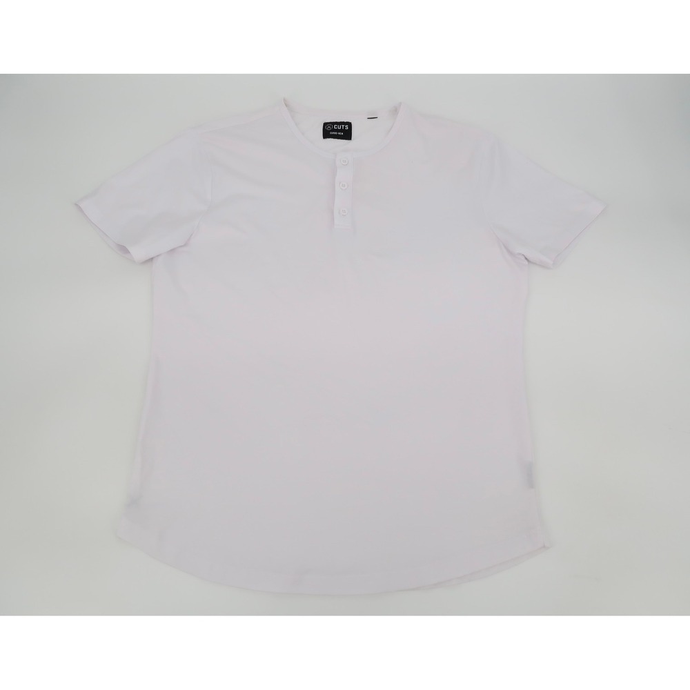 Cuts Clothing Mens Small AO Henley Curve Hem White Short Sleeve Shirt Pyca Pro